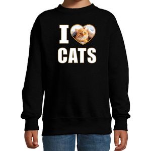 I love cats sweater met dieren foto van een rode kat zwart voor kinderen - cadeau trui katten liefhebber - kinderkleding / kleding 98/104