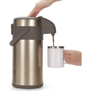 Dubbelwandige Vacuüm Thermoskan met Pompmechanisme - Ideaal voor Koffie en Thee - Warmhoudfunctie - 1 Liter Capaciteit - Duurzaam Roestvrij Staal - Stijlvol Design voor Thuis en Kantoor