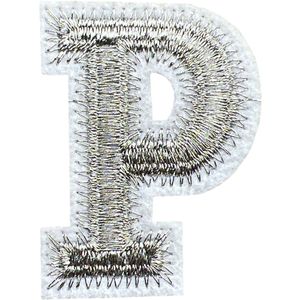 Alfabet Letter Strijk Embleem Patch Zilver Wit Letter P / 3.5 cm / 4.5 cm