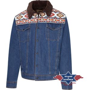 Kort Western Denim Jack Bullock met warme voering Stars&Stripes maat XL