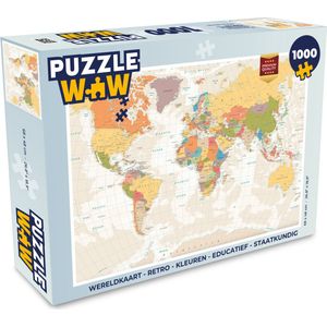 Puzzel Wereldkaart - Retro - Kleuren - Educatief - Staatkundig - Legpuzzel - Puzzel 1000 stukjes volwassenen
