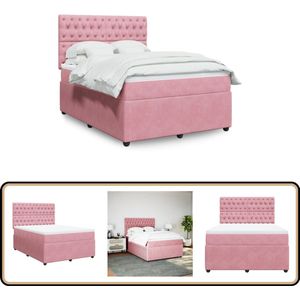 vidaXL Boxspring met matras fluweel roze 160x200 cm