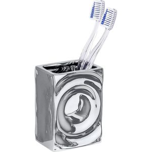 WENKO Tandenborstelbeker Signs - tandenborstelhouder voor tandenborstel en tandpasta, keramiek, chroom