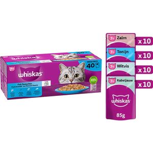 Whiskas Kattenvoer 7+ Senior - Natvoer - Vis - Selectie in gelei - Maaltijdzakjes 40 x 85g