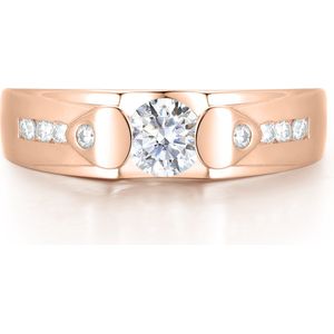 Onyx - 14k Roségouden Heren Moissanite Ring met Zijstenen