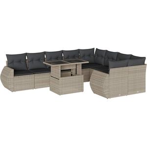 vidaXL Loungeset - Loungesets - Tuinset - Tuinbank - 10-delige Loungeset met kussens poly rattan lichtgrijs
