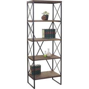 Cosmo Casa Boekenkast - staande plank - Woonplank - Echt houten metalen - 5 niveaus - 174x60cm