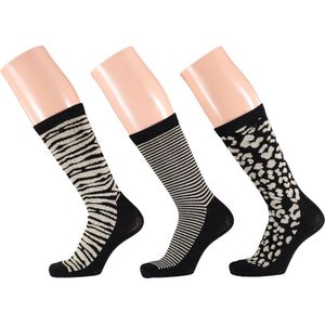 Apollo - Fashion sokken dames met dierenprint assorti zilver/goud (2 x 3 paar) 35/42
