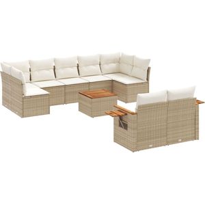 vidaXL 10-delige Loungeset Beige Poly Rattan