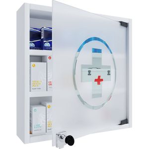 VCM - Hustila - Medicijnkast - Wit - Glazen Deur - Afsluitbaar