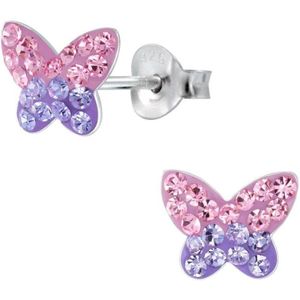 Oorbellen meisje | Kinderoorbellen meisje zilver | Zilveren oorstekers met roze en paarse kristallen | WeLoveSilver