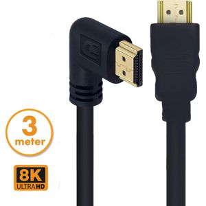 Drivv. HDMI Kabel 2.1 - Haaks - Ultra HD 8K - HDMI naar HDMI - 3 meter - Zwart