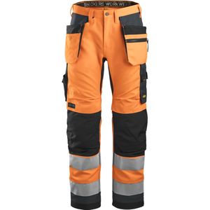 Snickers 6230 AllroundWork, High-Vis Werkbroek+ met Holsterzakken, Klasse 2 - Oranje, High Visibility/Staal Grijs - 96