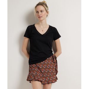 TerStal Dames / Vrouwen Pescara T-shirt Broderie V-hals Zwart In Maat L