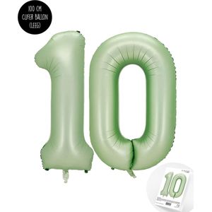 Cijfer Helium Folie Ballon XXL - 10 jaar cijfer - Olive - Groen - Satijn - Nude - 100 cm - leeftijd 10 jaar feestartikelen verjaardag