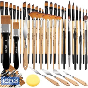 S&Dshopline® - Borstelset acrylverf, 42 stuks penselenset, schilderset, kunstenaarskwast, acryl kwastenset, hoogwaardige kwasten met houten handgrepen, fijne schilderkwast voor acryl, aquarel, olie, gouache,