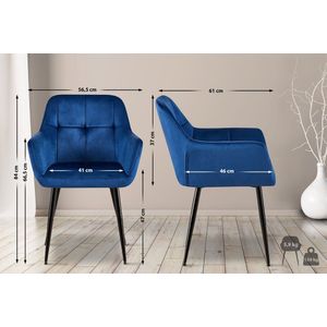 In And OutdoorMatch Eetkamerstoel Coleen - Blauw - Set van 2 - Fluweel - Hoge kwaliteit bekleding - Luxe eetkamerstoel - Moderne look