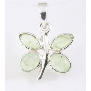 Zilveren vlinder hanger met prehniet