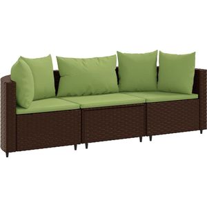 vidaXL 3-delige Loungeset met kussens poly rattan bruin - Loungeset - Loungesets - Tuinset - Tuinbank