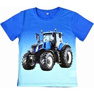 T-shirt met tractor, trekker, blauw, full colour print, kids, kinder, maat 110/116, stoer, mooie kwaliteit!