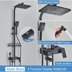 Douche - Regendouche - Douchewand - Douchekolom - Douchepanelen - Mat Zwarte Thermostatische Regendouche Set – Badkraan met Opbergrek & Verstelbare Hoogte - Zwart