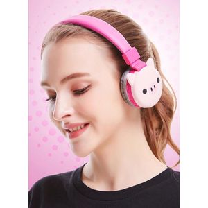 Schattige Dieren Bluetooth 5.0-koptelefoon met Microfoon voor Peuters - Roze Opvouwbare Kinderkoptelefoon (Rood)