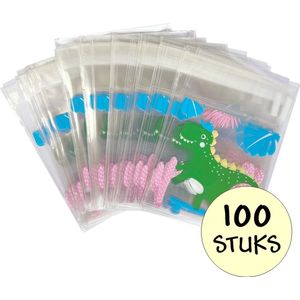 Fako Bijoux® - Cellofaan Zakjes - 100x Uitdeelzakjes - Cellofaan Plastic Traktatie Kado Zakjes - Snoepzakjes - Dinosaurus - 7x7cm