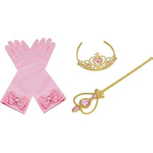Het Betere Merk - voor bij haar prinsessenjurk meisje - Prinsessen speelgoed meisje - Kroon meisje - Speelgoed 3 jaar - Tiara - Toverstaf - Prinsessen Verkleedkleding Accessoireset - roze lange handschoenen