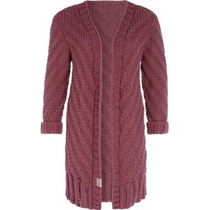 Knit Factory Sally Gebreid Dames Vest - Grof gebreid rood damesvest - Cardigan voor de herfst en winter - Middellang vest reikend tot boven de knie - Stone Red - 40/42