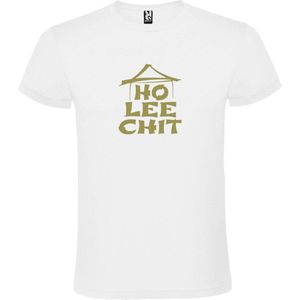 Wit t-shirt met "" Ho Lee Chit "" print Goud size XXL