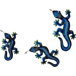 Floz Design metalen muurdeco gekko - set van 3 - voor binnen of buiten - fairtrade