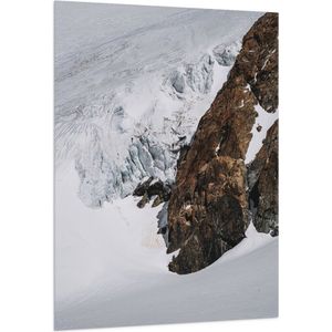 WallClassics - Vlag - Bruine Berg met Sneeuw - 100x150 cm Foto op Polyester Vlag