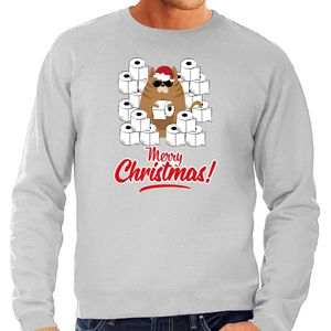 Foute Kerstsweater / Kerst trui met hamsterende kat Merry Christmas grijs voor heren- Kerstkleding / Christmas outfit XXL
