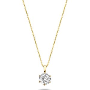 New Bling 9NBG-0234 Gouden Ketting met Hangertje - Dames - Zirkonia - 6 mm Doorsnee - 6 Poot zetting - Ankerschakel - 39 + 3 + 3 cm - 14 Karaat - Goud