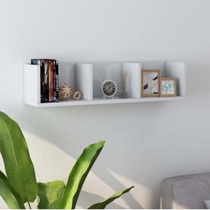 The Living Store Cd-wandschap 75x18x18 cm bewerkt hout hoogglans wit - Cd Kast - Dvd Kast - Cd Rek - Dvd Rek - Opbergkast