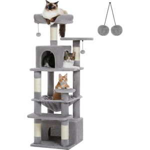 Grote Krabpaal voor katten - 136 cm hoog - Kattenu - Sterke kwaliteit - Krabpaal voor grote katten - Voor katten en kittens - Grijze Krabpaal