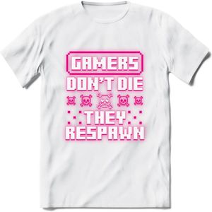 Gamers don't die pixel T-shirt | Neon Roze | Gaming kleding | Grappig game verjaardag cadeau shirt Heren – Dames – Unisex | - Wit - XL
