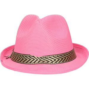 Toppers - Fiestas Guirca Carnaval verkleed Trilby/gangster hoedje - roze - polyester - heren/dames