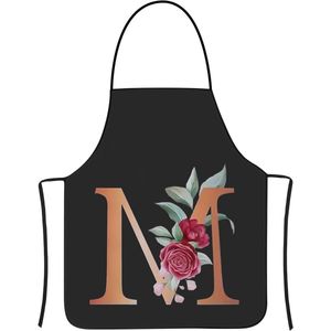 Zwarte Schort Voor Vrouwen - Koken Gepersonaliseerd Waterdicht Keukenschort Chef Voor Vrouwen en Mannen (1st-Oranje letters M)
