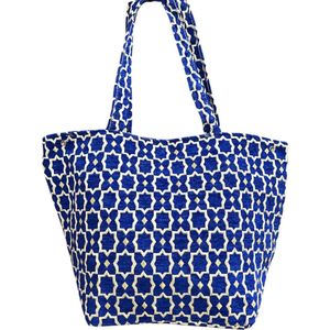 Marokkaanse Handgemaakte Fluwelen Medium Shopper met Gouden Accenten - Tote Bag - Blauw