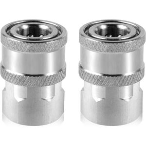 Allecto Plus - Snelle Connectors voor Hogedrukreinigers - Roestvrijstalen Hogedruk Waterpistool Aansluitingen - 064cm Fast Connect - Vrouwelijke Binnendraad - Set van 2 Stuks.