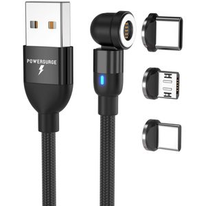 SEOS Shop 360 graden 3 in 1 Magnetische Oplaadkabel | Iphone 13 | Samsung | Huawei | USB A > C | USB > Lightning | USB> Micro USB | Rood