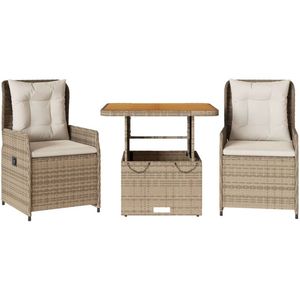 vidaXL Bistroset - Bistrosets - Loungeset - Tuinset - 3-delige Bistroset met kussens poly rattan beige