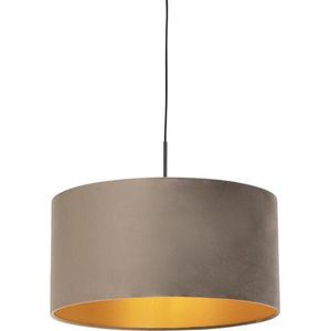 QAZQA combi - Landelijke Hanglamp met kap - 1 lichts - Ø 500 mm - Taupe - Woonkamer | Slaapkamer | Keuken