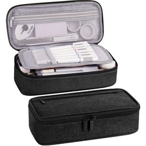 Etui - Pennenzak - Etui voor markeerstiften - 23x11x6.5 cm canvas etui met rits - Pennenzak voor jongens en meisjes - schoolspullen - Zwart
