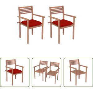 The Living Store Tuinstoel - Hout - Stof kussen - 56x51x90cm - Rood - Set van 2