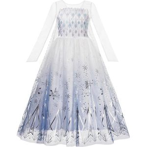 Prinses - Elsa ijskristallen jurk - Frozen -  Prinsessenjurk - Verkleedkleding - Blauw - Maat 122/128 (6/7 jaar)