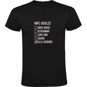 Papa's Checklist | Heren T-shirt | Zwart | To do lijst | Vader | Vaderdag | Abraham | Opa | Werk | Betrouwbaar | Super Knap | Grappig | Humor