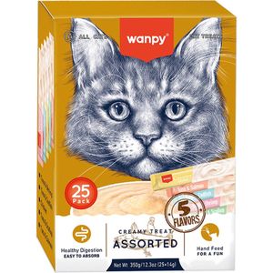 Wanpy Creamy Lickable Treats 5 smaken - Voordeelpack 25 Stuks - Kattensnack