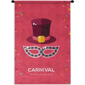 Wandkleed Carnaval - Carnival op een rode achtergrond Wandkleed katoen 60x90 cm - Wandtapijt met foto